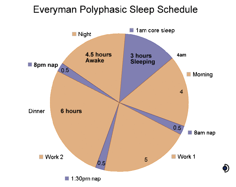 Everyman polyphasic sleep pie chart